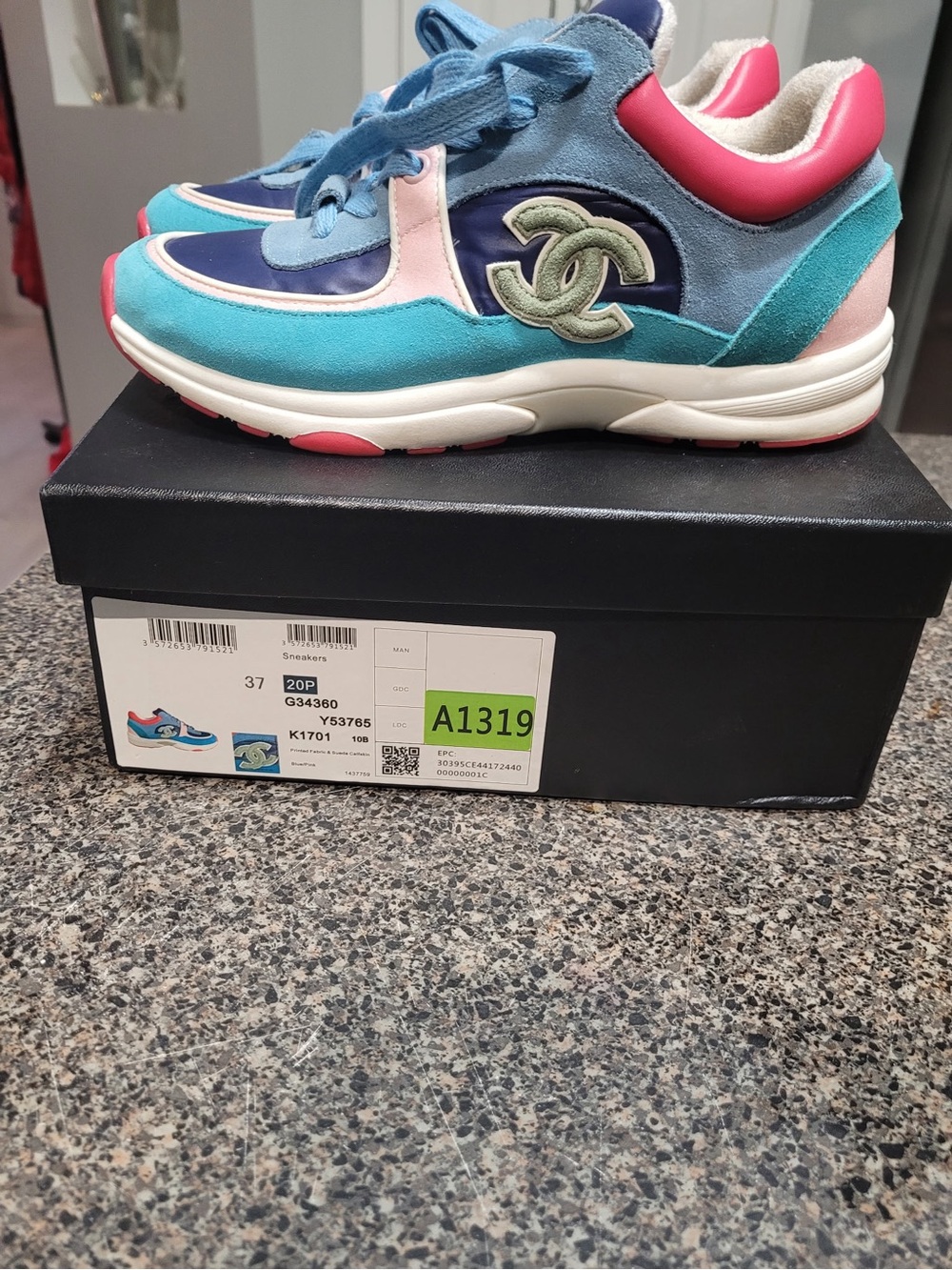 CHANEL Women’s Multicolor Blue Pink Suede & Leather Sneakers